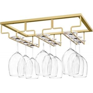 Wine Glass Rack - Under Cabinet Stemware Wine Glass Hanger Rack Holder - Gold
